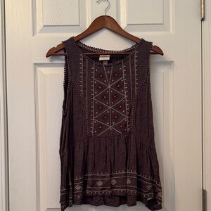 Embroidered Sleeveless Top - Brown